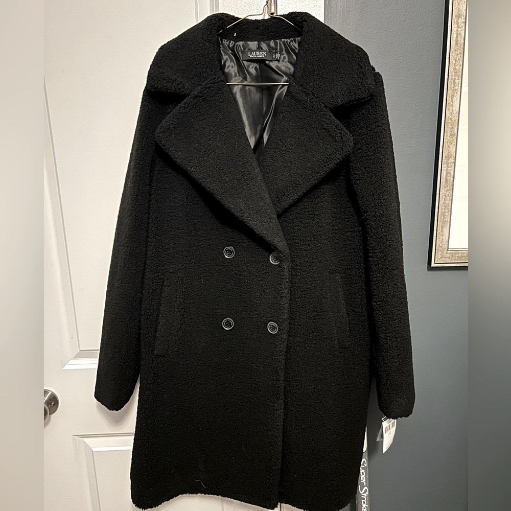 Ralph Lauren faux fur black coat. Women’s. NWT, never worn. Two sizes avl.